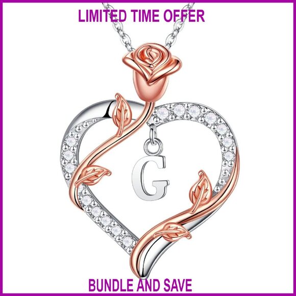 925 Sterling Silver Heart Initial Necklace 18+2 Inch Chain Gift for Women
